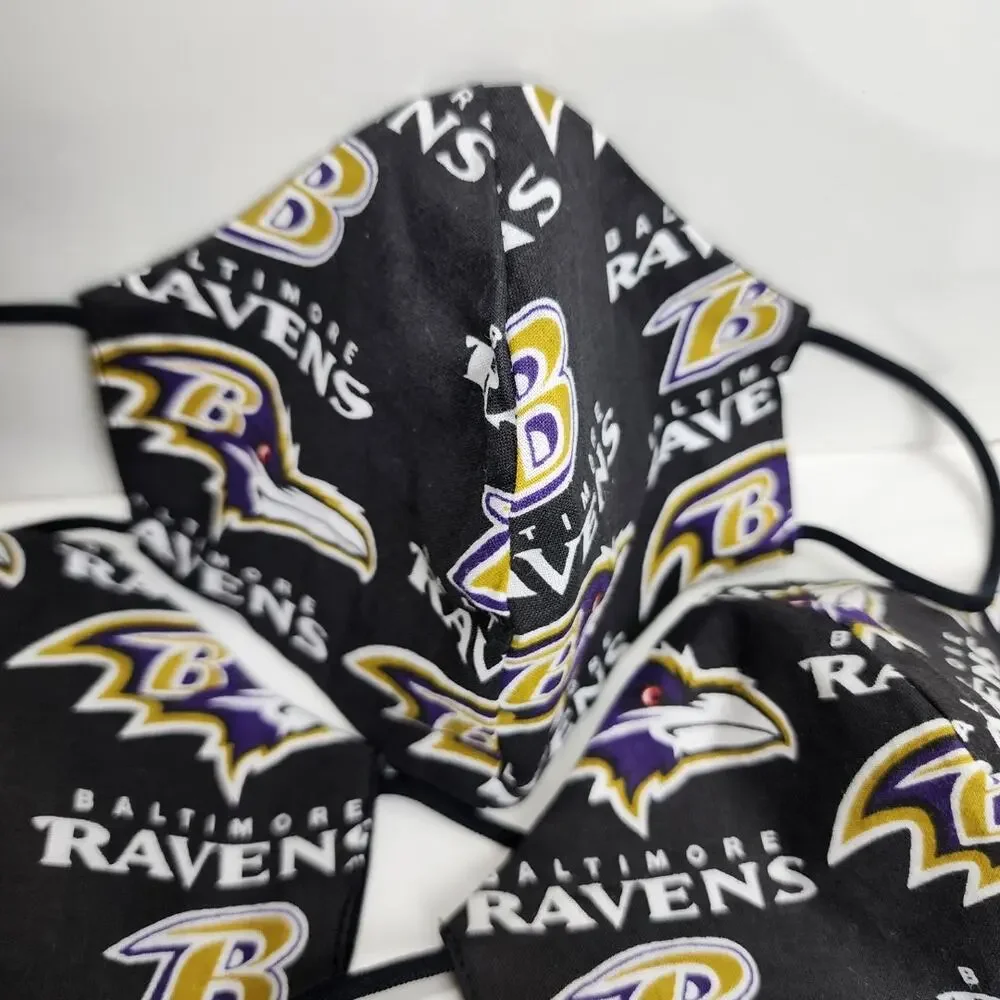 NFL Baltimore Ravens Logo Face Mask Black, Gold, Purple & White Medium Size 3 Pk